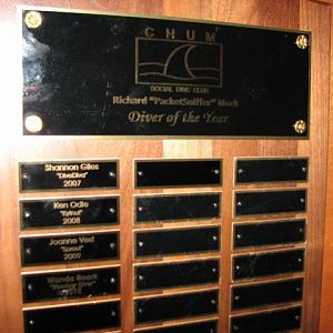 CHUM Richard "PacketSniffer" Mork Diver of the Year Award Plaque