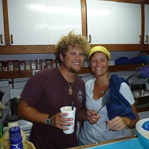 Whittney & Steve working the galley