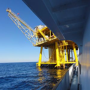Rig obscured by the MV Fling