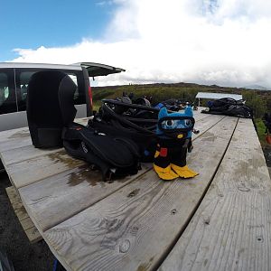 Diver Beastie Gearing up at Silfra