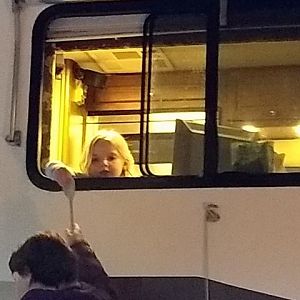 Vivie helping through the window