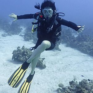 Working on her underwater karate certification
