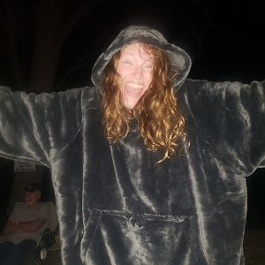 Andrea can rock a Snuggie