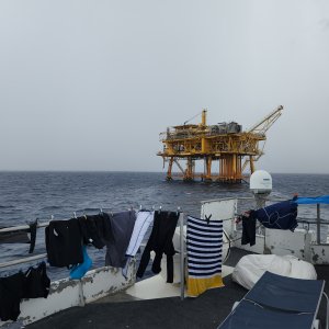 Slightly less blue skies by the rig on Friday