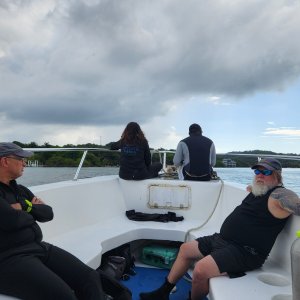 Deepbubbles and Ricardo enjoying a quiet moment on the boat ride back to Seagrape