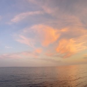 Panoramic sunset view from the MV Fling