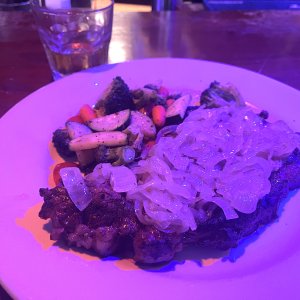A tasty, if oddly-lit, steak