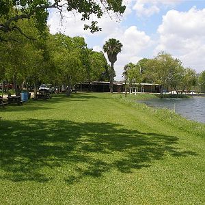 Looking north at the entrance building