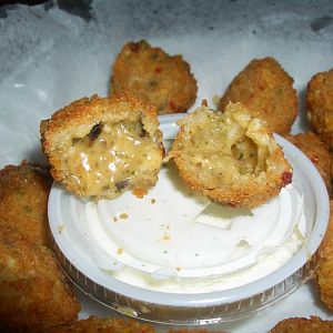 Salsa stuffed deep fried olives
