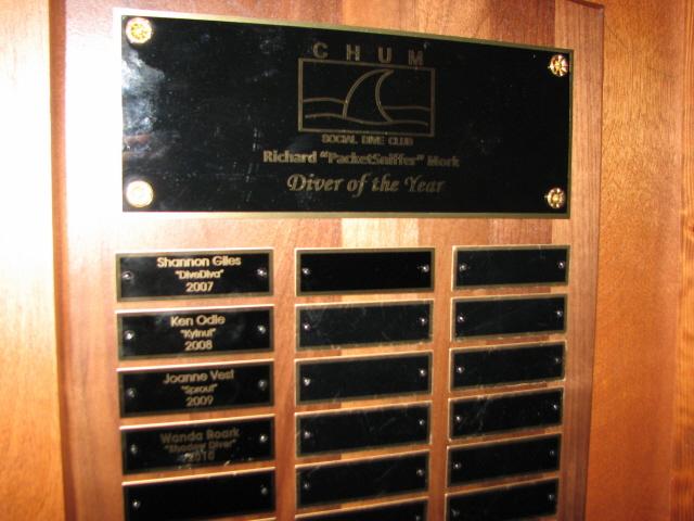CHUM Richard "PacketSniffer" Mork Diver of the Year Award Plaque