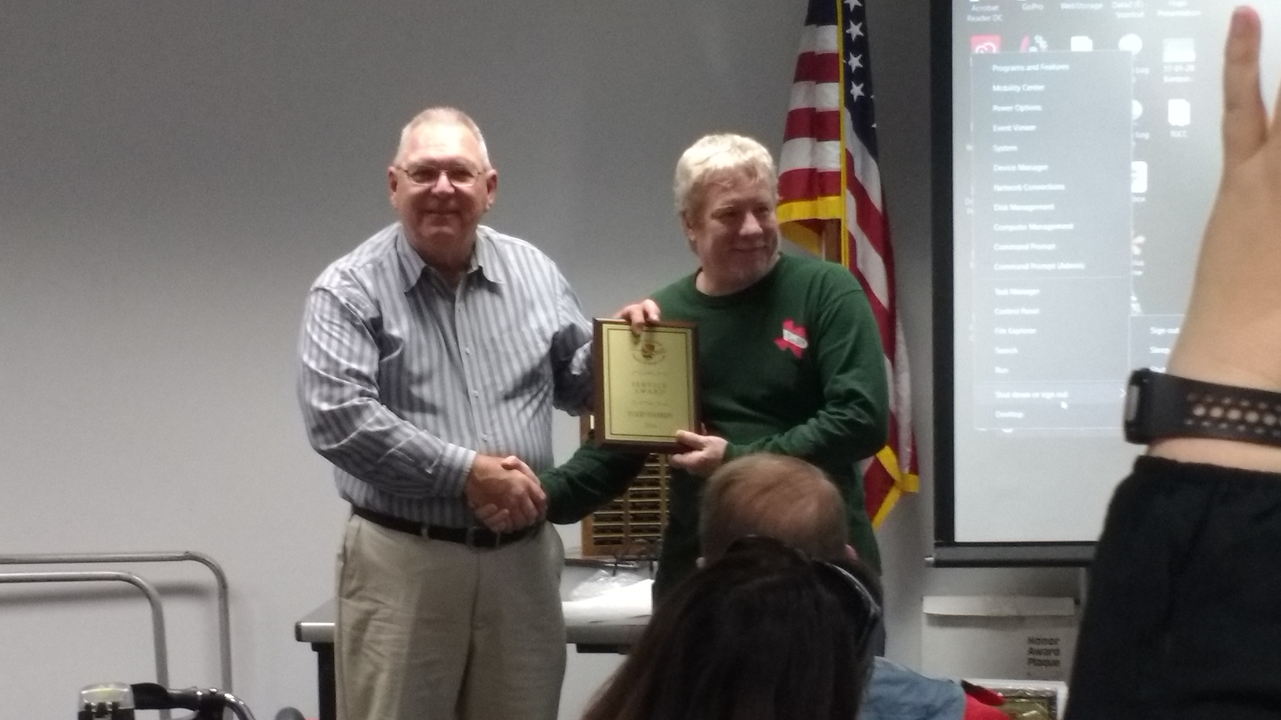 Frank Burek presenting ReefHound with his Service to TGCC plaque