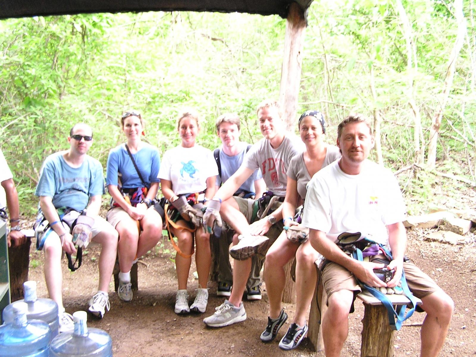 Group at mid point of zip line tour