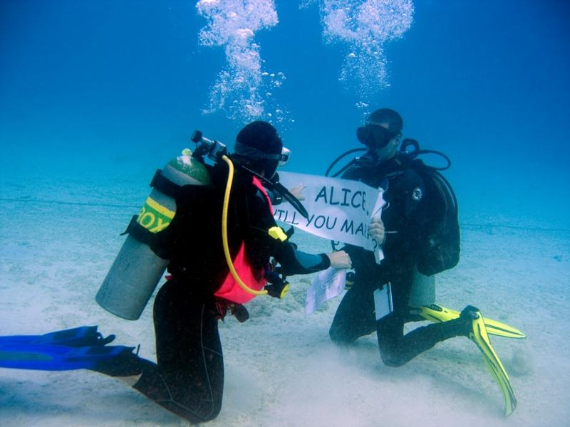 Justin Proposes to Alice Underwater