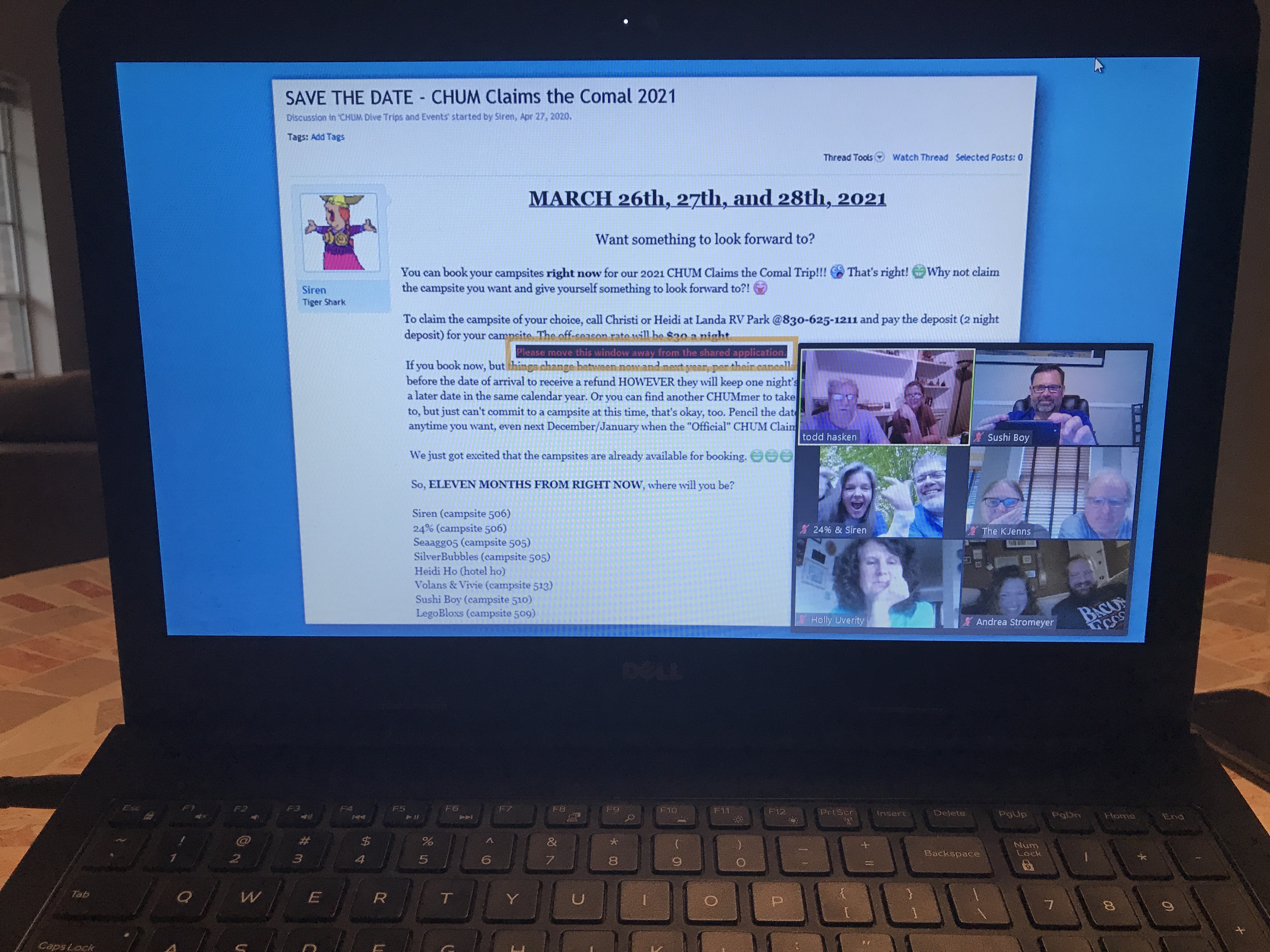 May meeting, dive trip planning