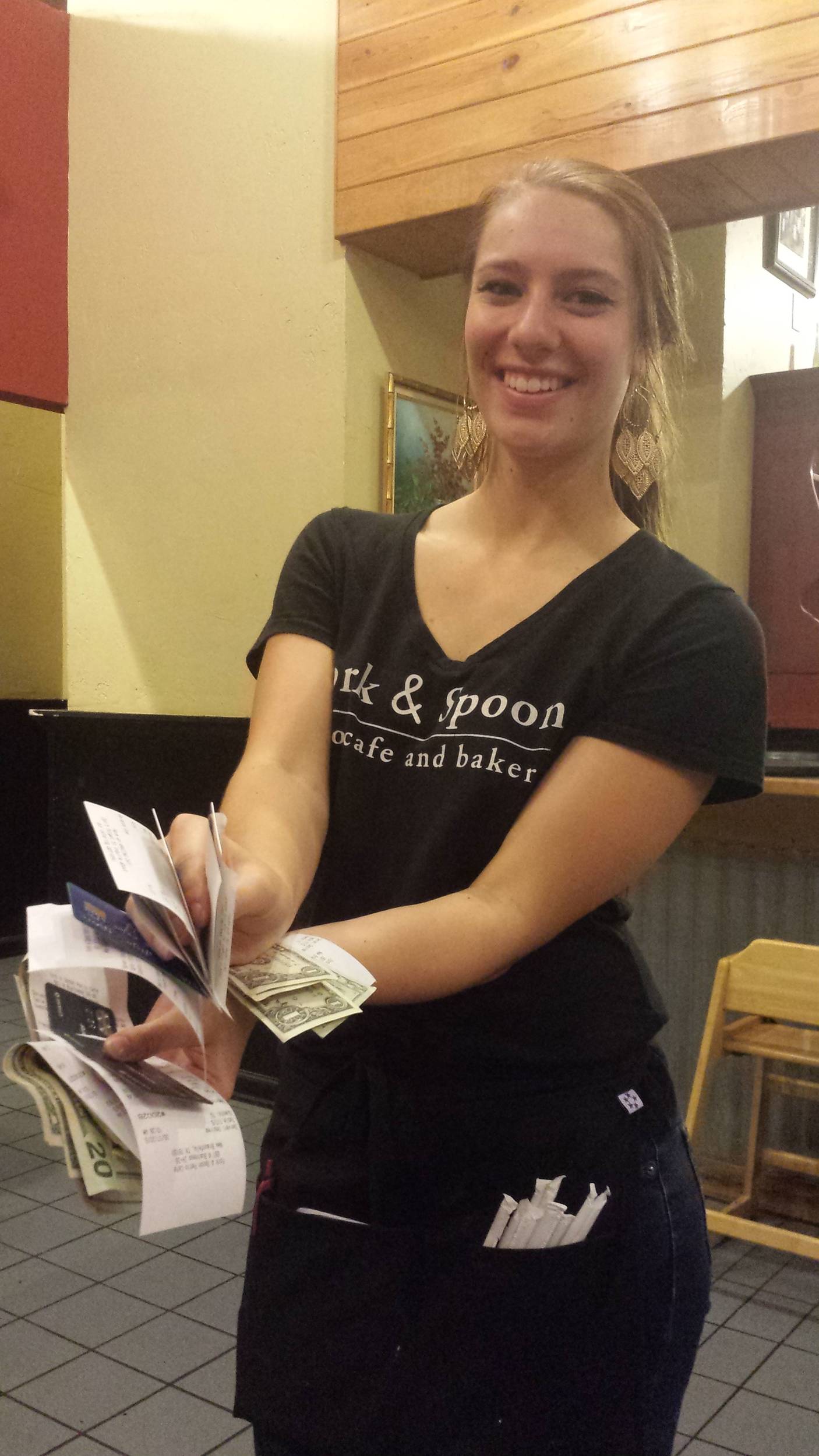 Our lovely "Fork & Spoon" waitress with all of our forms of p