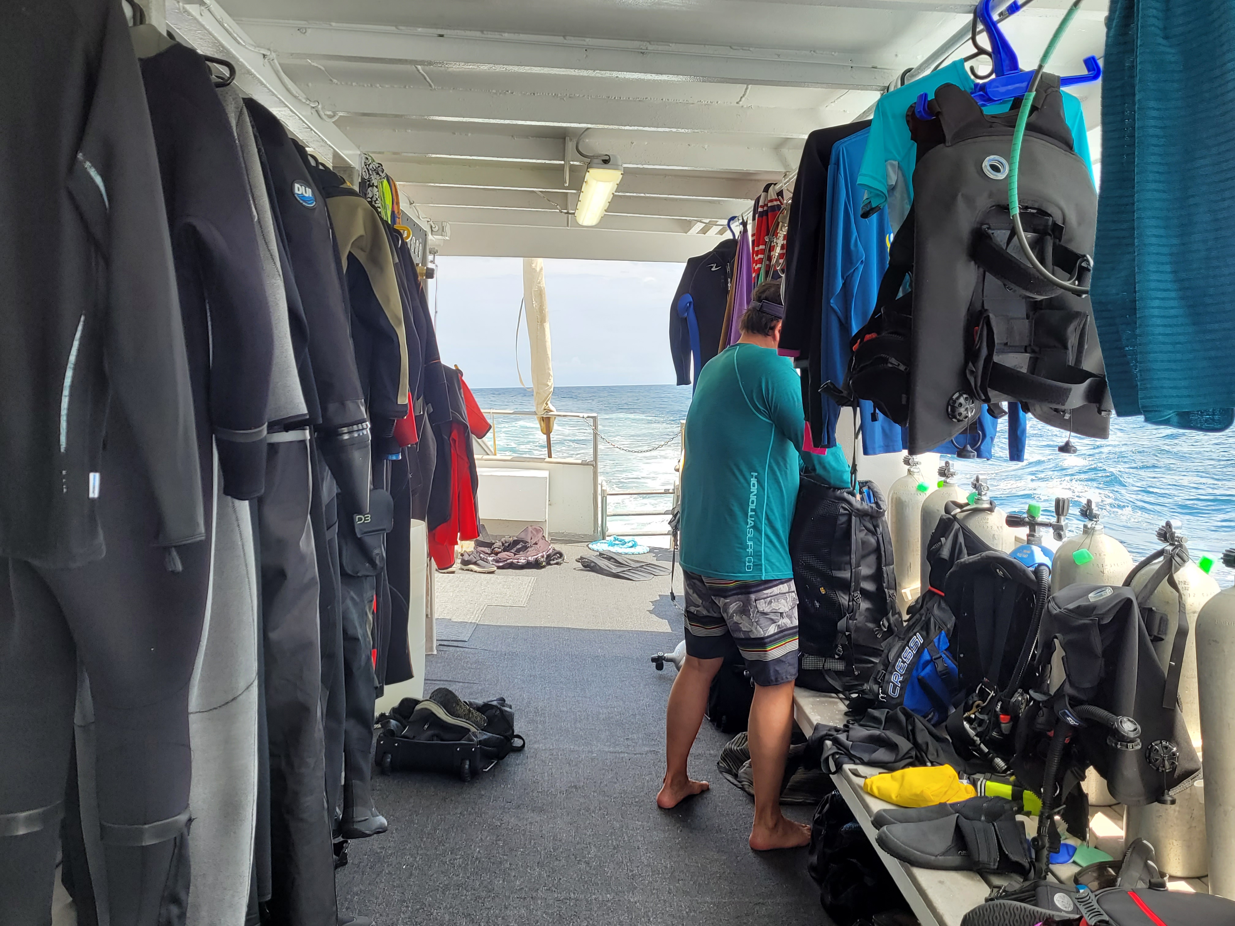 Roger on the dive deck packing