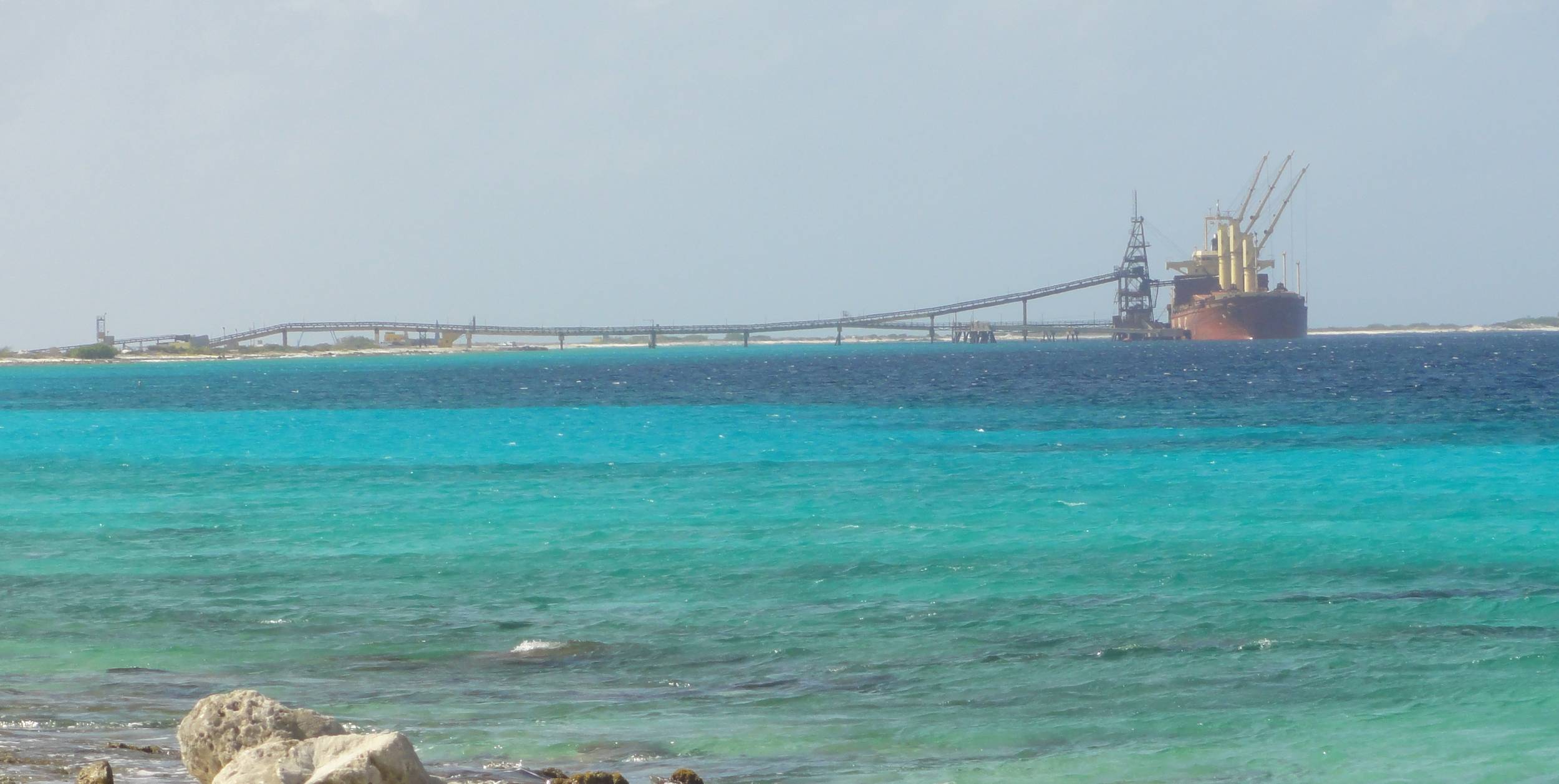 Salt bulk carrier at the pier