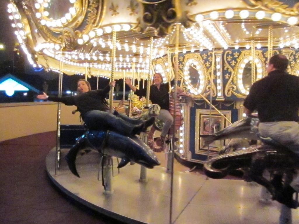 Siren and Scubagirl showoff their acrobatic skills on the Carousel