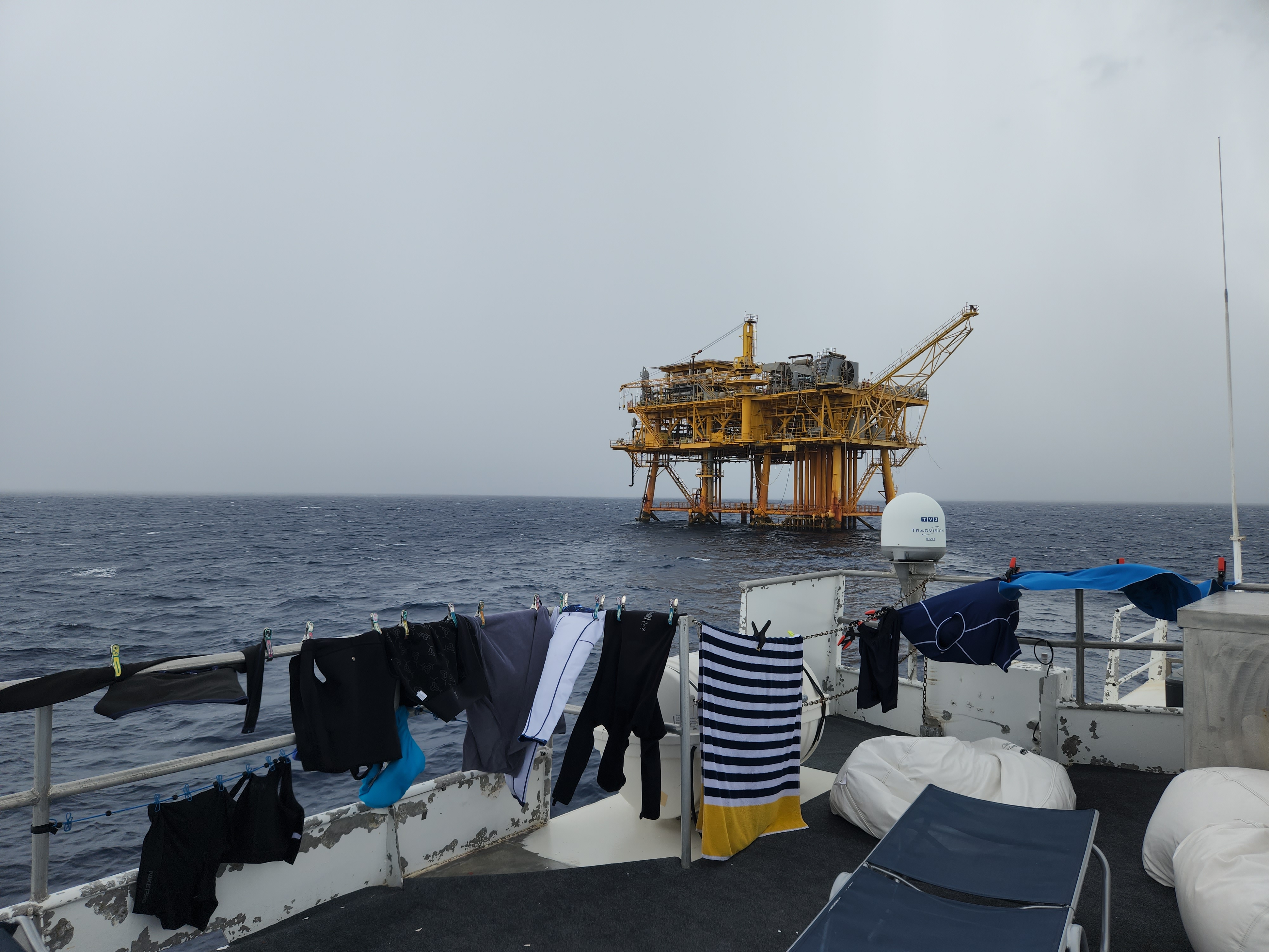 Slightly less blue skies by the rig on Friday