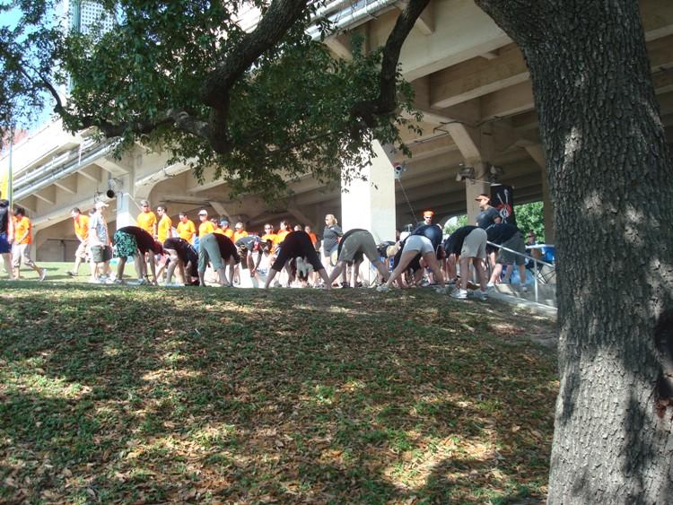 Stretching before the race