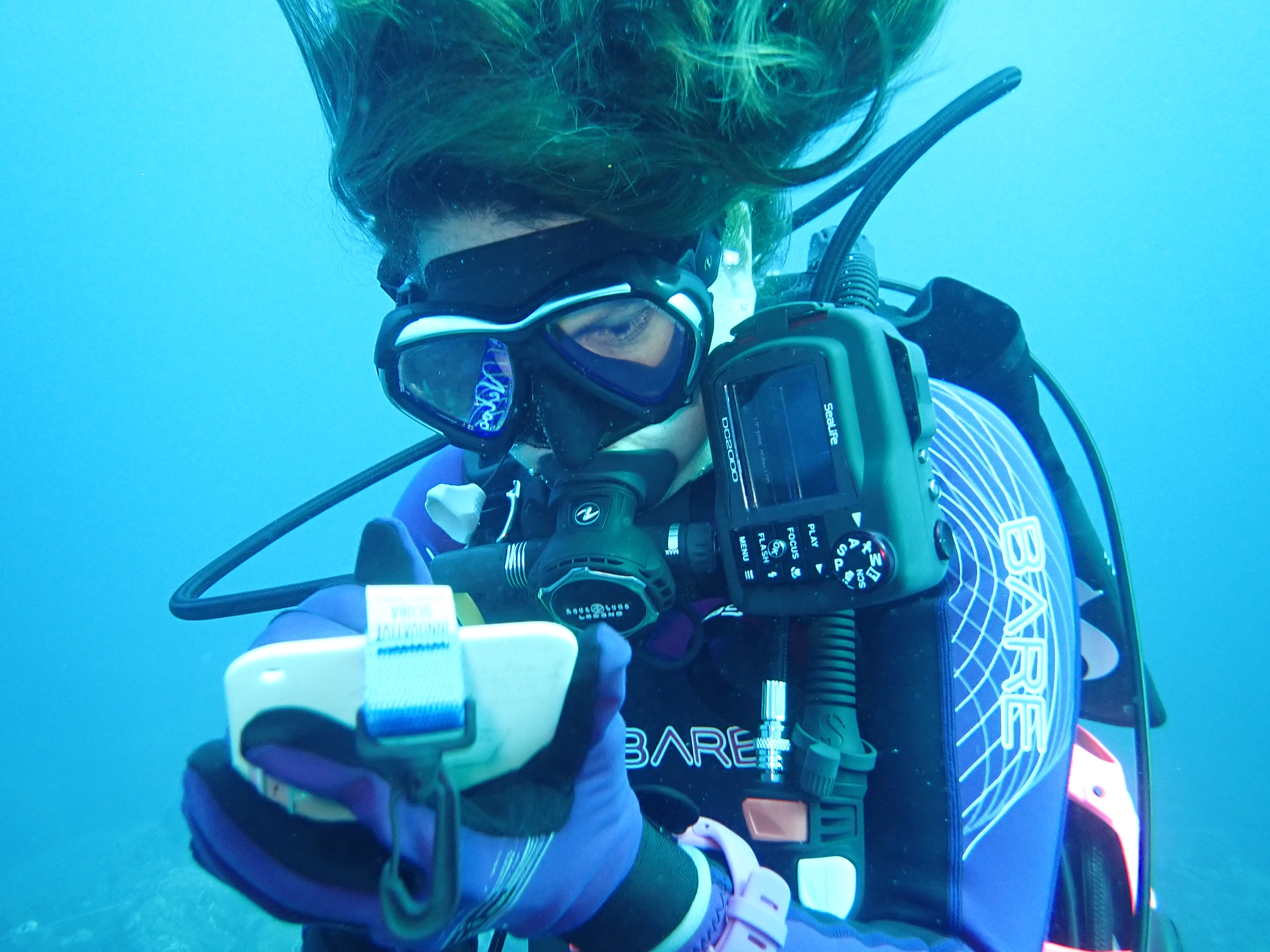 Tarah taking a break mid-dive to write a poem about how cool I am