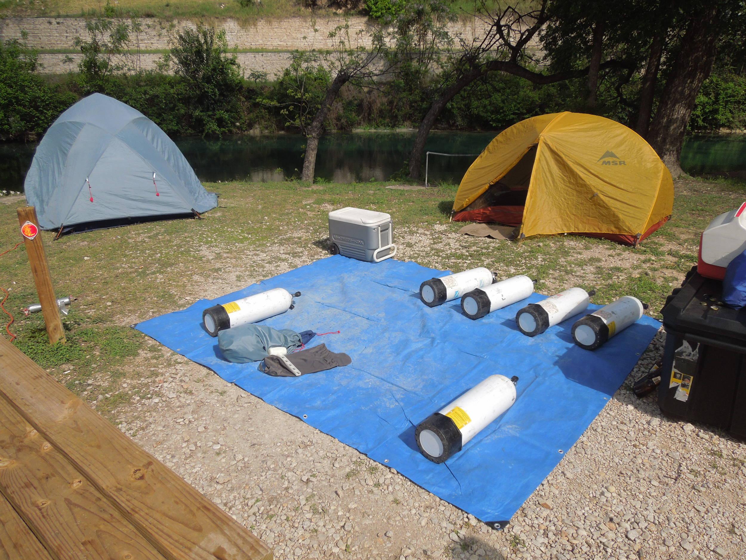 That's one way to hold down a tarp