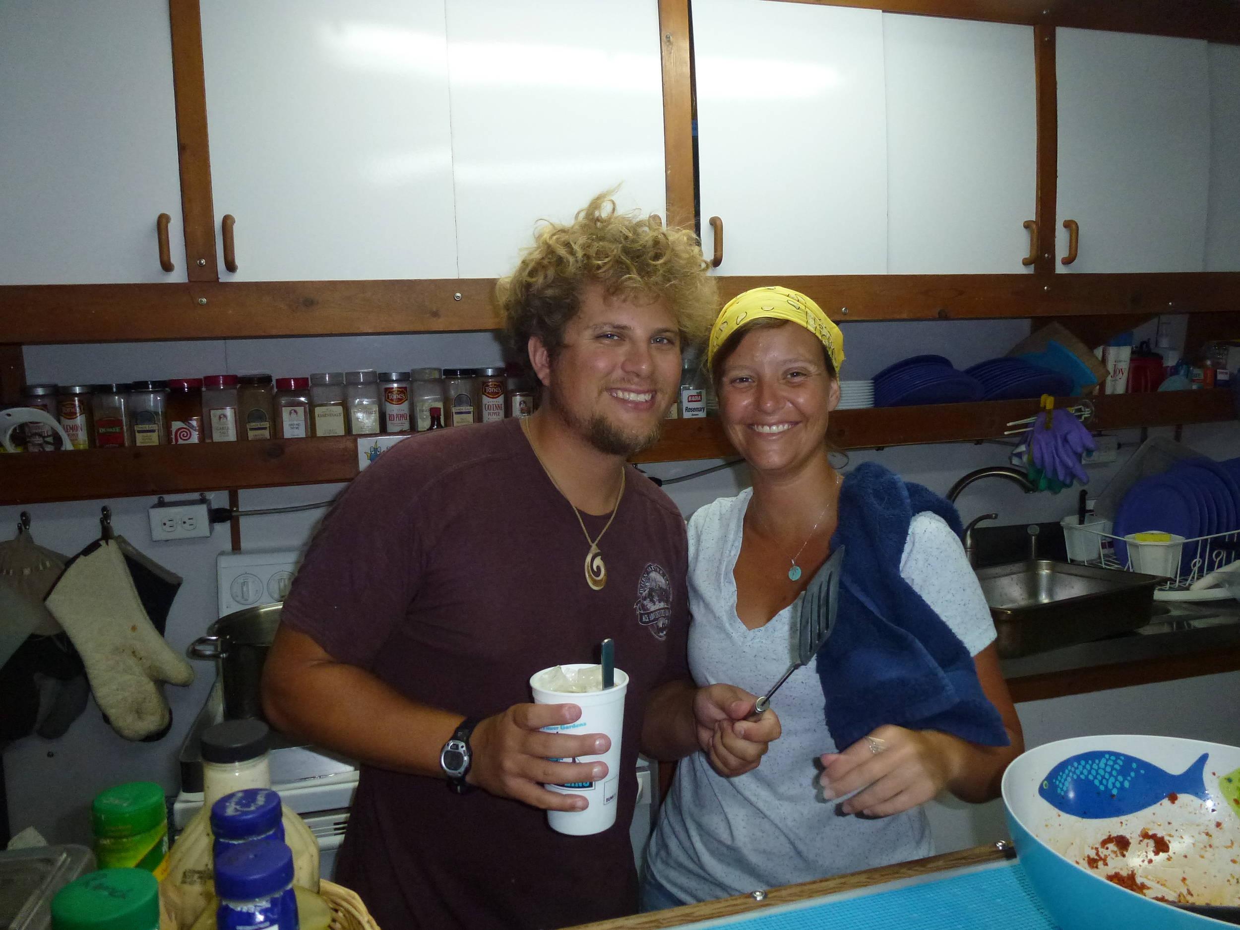 Whittney & Steve working the galley